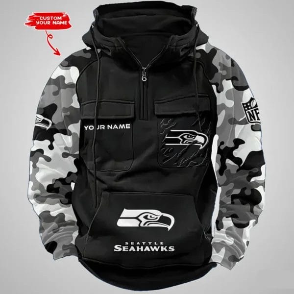 Seattle Seahawks Hot Camouflage Multi Pockets Zip Hoodie AMCCLG001238