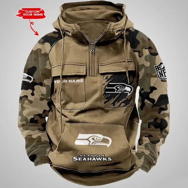 Seattle Seahawks Hot Camouflage Multi Pockets Zip Hoodie AMCCLG001238 - Image 5