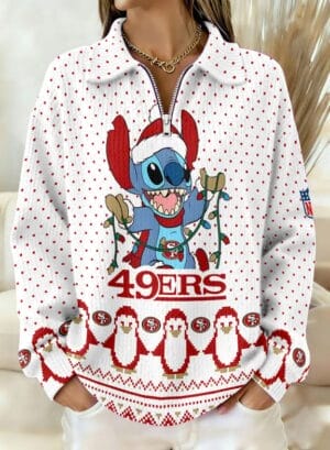 San Francisco 49ers x Stitch 2025 Edition Quarter Zip Corduroy Sweatshirt for Christmas AMCCLG001425