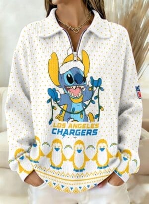 Los Angeles Chargers x Stitch 2025 Edition Quarter Zip Corduroy Sweatshirt for Christmas AMCCLG001430