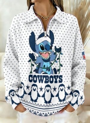 Dallas Cowboys x Stitch 2025 Edition Quarter Zip Corduroy Sweatshirt for Christmas AMCCLG001426