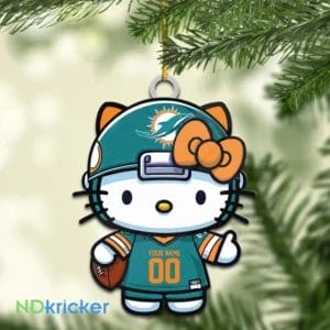 Miami Dolphins x Hello Kitty Christmas Custom Any Name Acrylic Ornament AMCACS000567