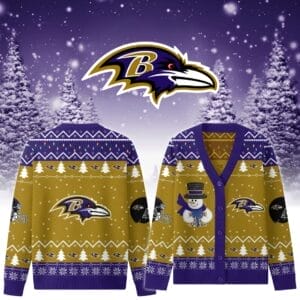 Baltimore Ravens Premium Christmas Knit Cardigan Custom Name AMCCLG001748