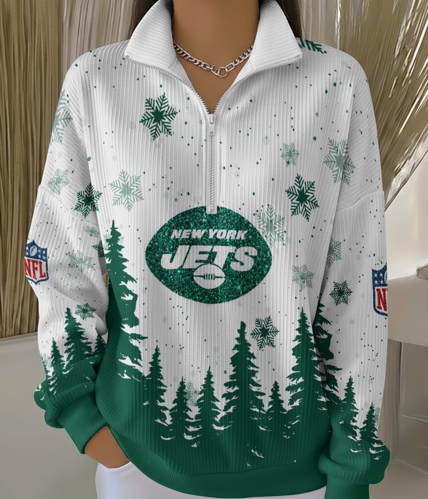 New York Jets 2025 Edition Quarter Zip Corduroy Sweatshirt for Christmas AMCCLG001526