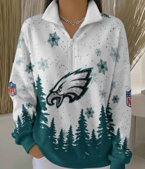 Philadelphia Eagles 2025 Edition Quarter Zip Corduroy Sweatshirt for Christmas AMCCLG001488