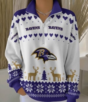 Baltimore Ravens 2025 Edition Quarter Zip Corduroy Sweatshirt for Christmas AMCCLG001449