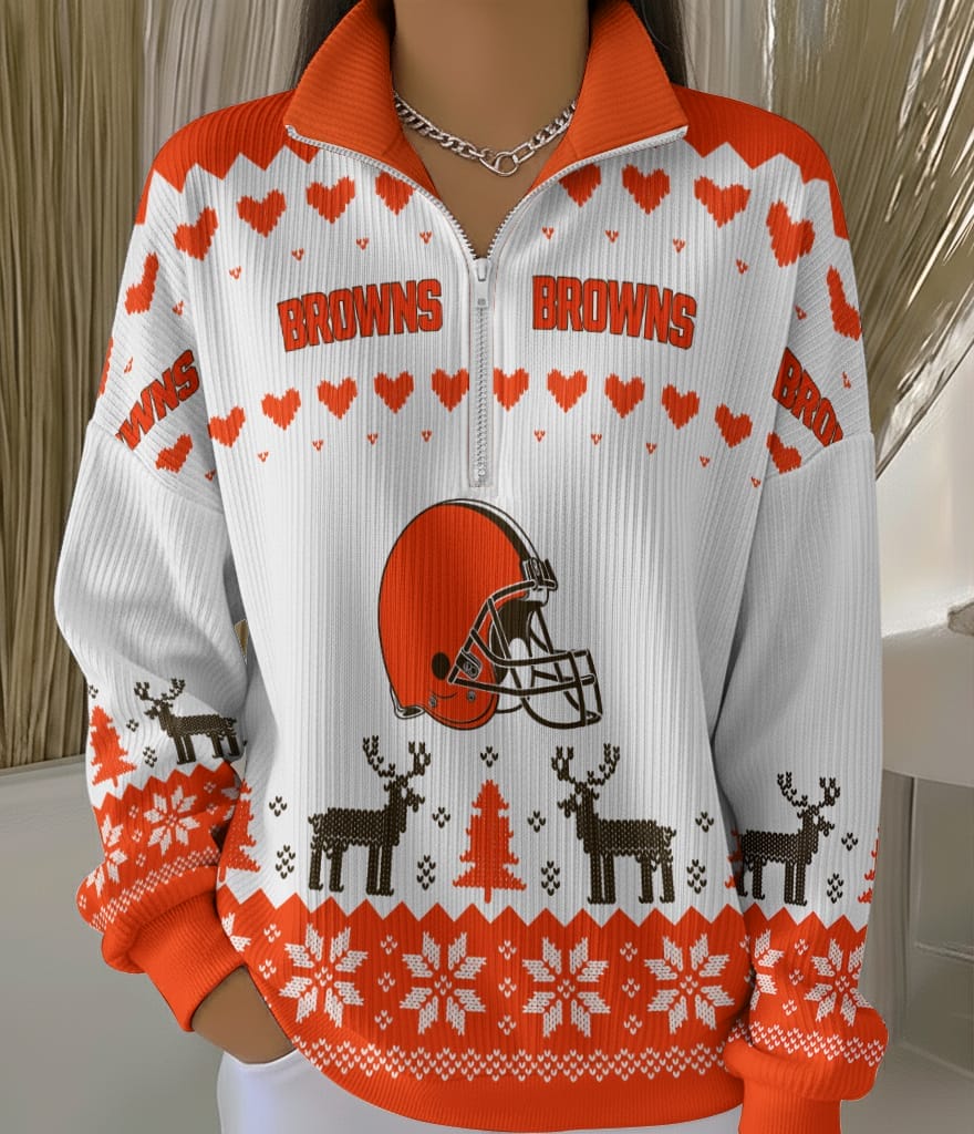 Cleveland Browns 2025 Edition Quarter Zip Corduroy Sweatshirt for Christmas AMCCLG001450