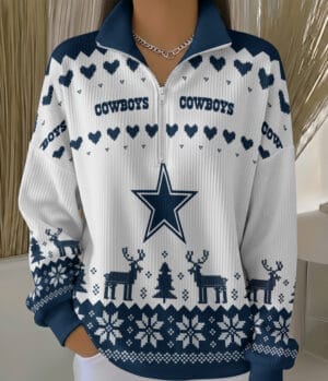 Dallas Cowboys 2025 Edition Quarter Zip Corduroy Sweatshirt for Christmas AMCCLG001498