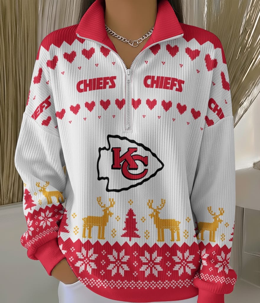 Kansas City Chiefs 2025 Edition Quarter Zip Corduroy Sweatshirt for Christmas AMCCLG001482