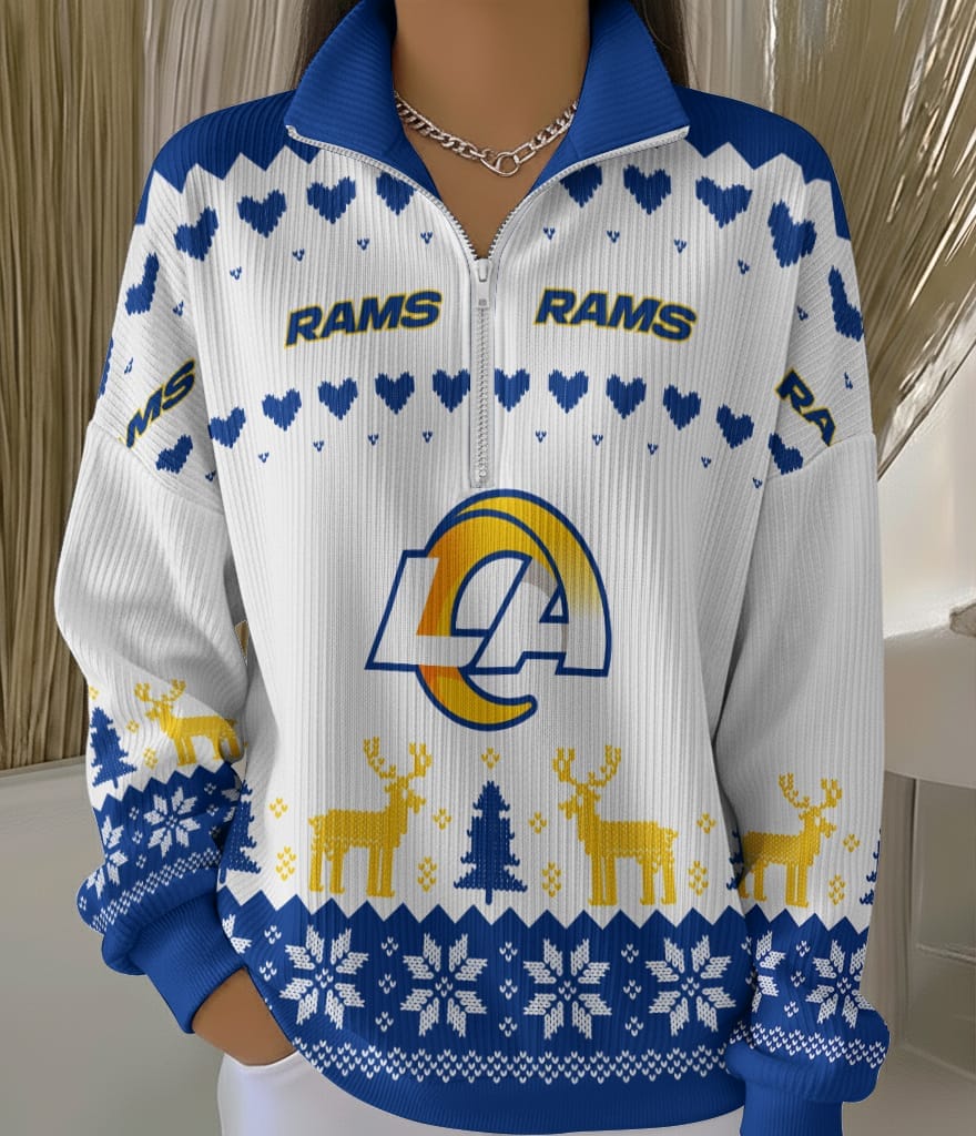 Los Angeles Rams 2025 Edition Quarter Zip Corduroy Sweatshirt for Christmas AMCCLG001451