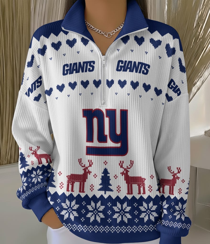 New York Giants 2025 Edition Quarter Zip Corduroy Sweatshirt for Christmas AMCCLG001524