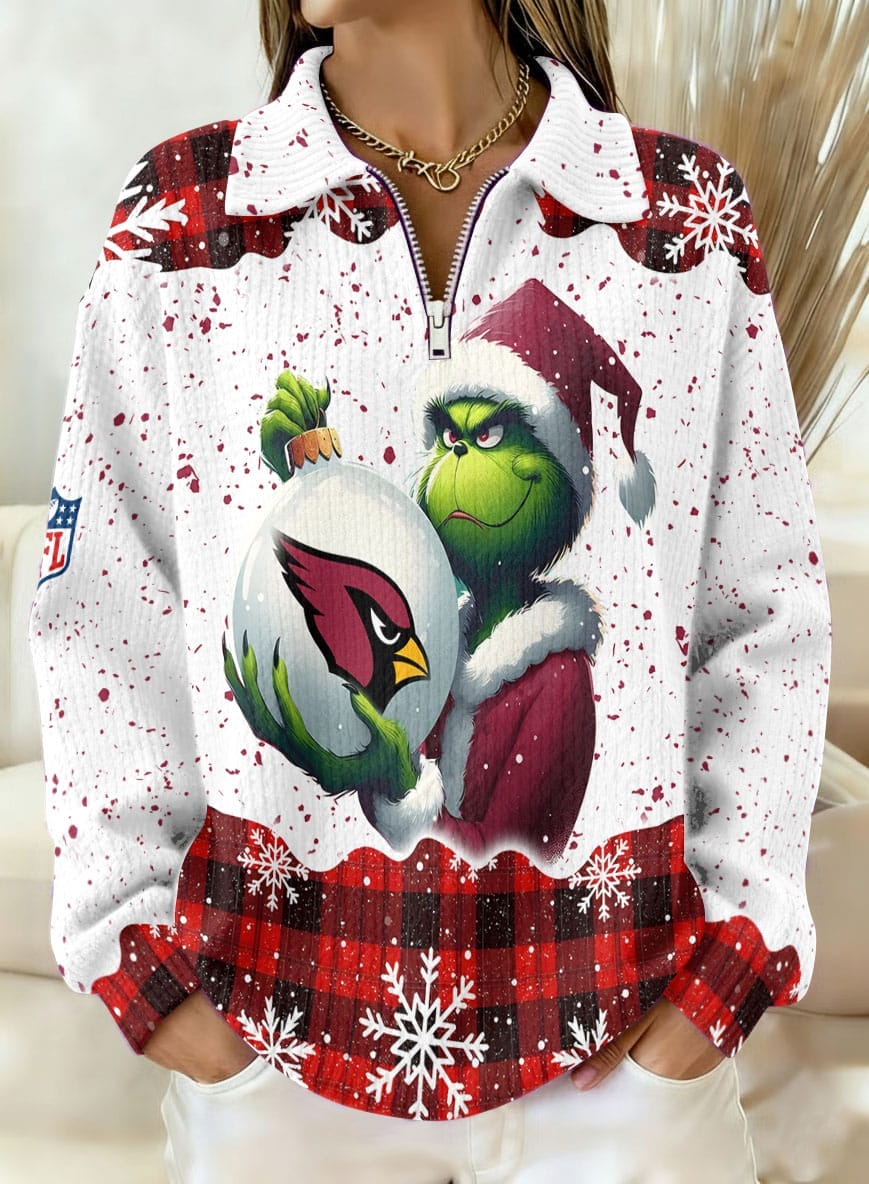 Arizona Cardinals x The Grinch 2025 Edition Quarter Zip Corduroy Sweatshirt for Christmas AMCCLG001383