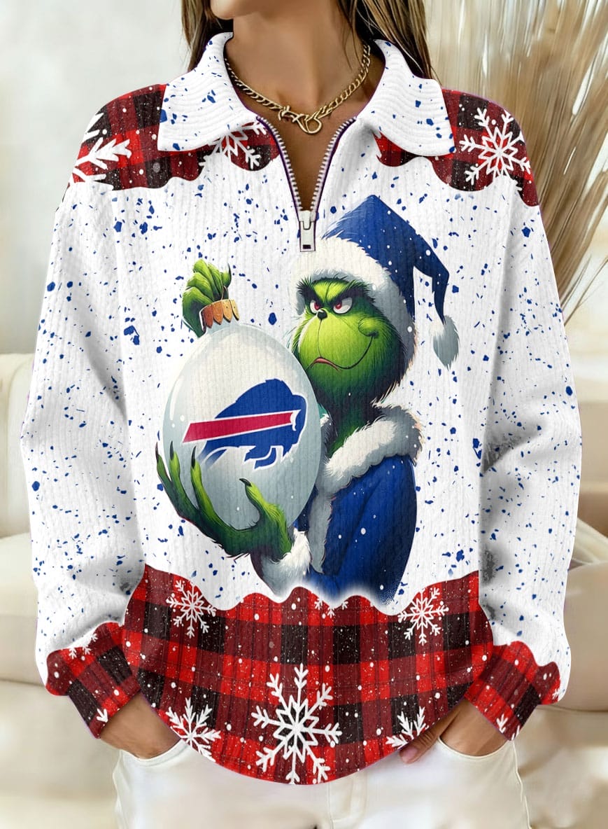 Buffalo Bills x The Grinch 2025 Edition Quarter Zip Corduroy Sweatshirt for Christmas AMCCLG001376
