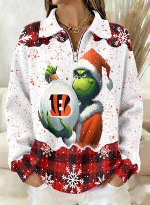 Cincinnati Bengals x The Grinch 2025 Edition Quarter Zip Corduroy Sweatshirt for Christmas AMCCLG001388