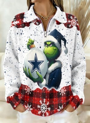 Dallas Cowboys x The Grinch 2025 Edition Quarter Zip Corduroy Sweatshirt for Christmas AMCCLG001395