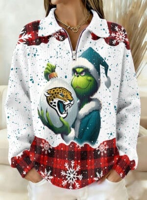 Jacksonville Jaguars x The Grinch 2025 Edition Quarter Zip Corduroy Sweatshirt for Christmas AMCCLG001399