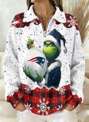 New England Patriots x The Grinch 2025 Edition Quarter Zip Corduroy Sweatshirt for Christmas AMCCLG001401