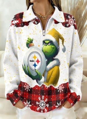 Pittsburgh Steelers x The Grinch 2025 Edition Quarter Zip Corduroy Sweatshirt for Christmas AMCCLG001393
