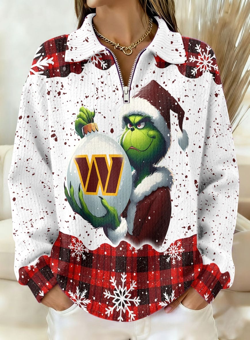 Washington Commanders x The Grinch 2025 Edition Quarter Zip Corduroy Sweatshirt for Christmas AMCCLG001406