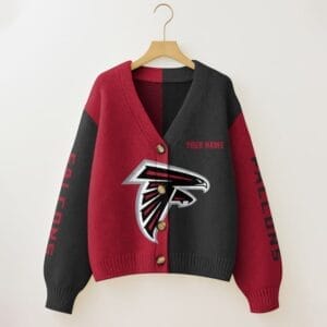 Atlanta Falcons Oversized V-Neck Knit Cardigan Custom Any Name AMCCLG001650