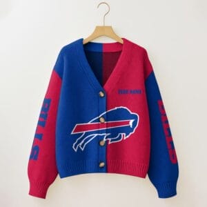 Buffalo Bills Oversized V-Neck Knit Cardigan Custom Any Name AMCCLG001652