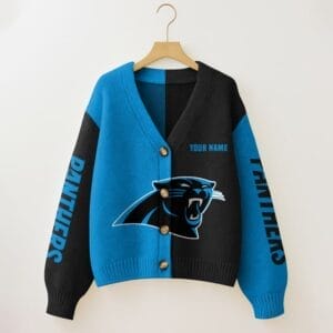 Carolina Panthers Oversized V-Neck Knit Cardigan Custom Any Name AMCCLG001653