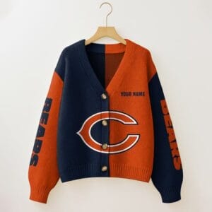 Chicago Bears Oversized V-Neck Knit Cardigan Custom Any Name AMCCLG001654