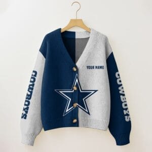 Dallas Cowboys Oversized V-Neck Knit Cardigan Custom Any Name AMCCLG001657