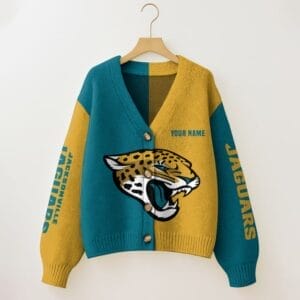 Jacksonville Jaguars Oversized V-Neck Knit Cardigan Custom Any Name AMCCLG001663