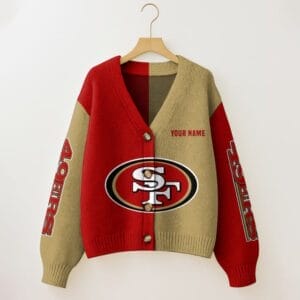 San Francisco 49ers Oversized V-Neck Knit Cardigan Custom Any Name AMCCLG001676