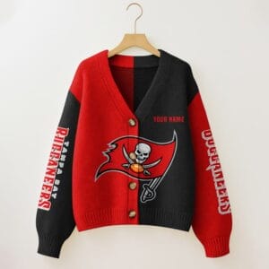 Tampa Bay Buccaneers Oversized V-Neck Knit Cardigan Custom Any Name AMCCLG001678