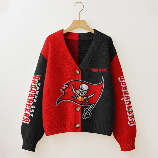 Tampa Bay Buccaneers Oversized V-Neck Knit Cardigan Custom Any Name AMCCLG001678