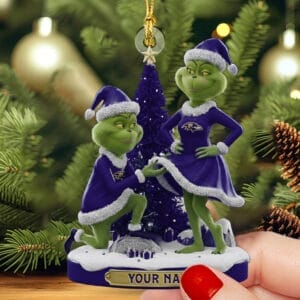 Baltimore Ravens x Grinch Christmas Custom Any Name Acrylic Ornament AMCACS000582