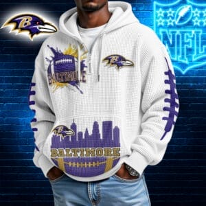 Baltimore Ravens | Premium NFL Waffle Zipper Long Sleeve Hooded Sweatshirt AMCCLG001643