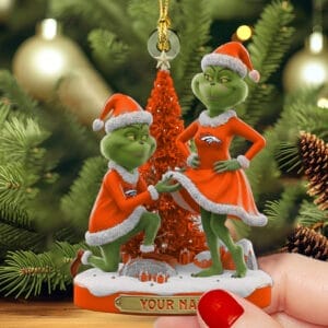 Denver Broncos x Grinch Christmas Custom Any Name Acrylic Ornament AMCACS000589