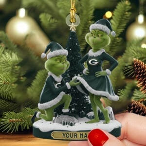 Green Bay Packers x Grinch Christmas Custom Any Name Acrylic Ornament AMCACS000591
