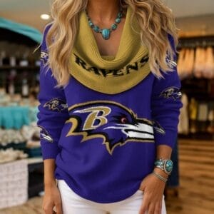 Baltimore Ravens Premium Christmas Cowl Neck Sweater AMCCLG001874