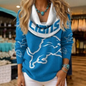 Detroit Lions Premium Christmas Cowl Neck Sweater AMCCLG001882