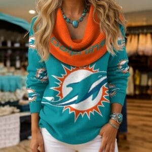 Miami Dolphins Premium Christmas Cowl Neck Sweater AMCCLG001891