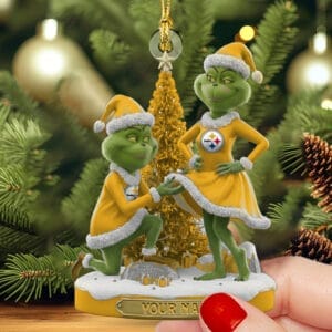 Pittsburgh Steelers x Grinch Christmas Custom Any Name Acrylic Ornament AMCACS000606