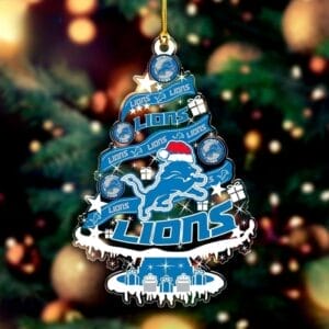 Detroit Lions Santa Hat Christmas Tree Ornament AMCACS000526