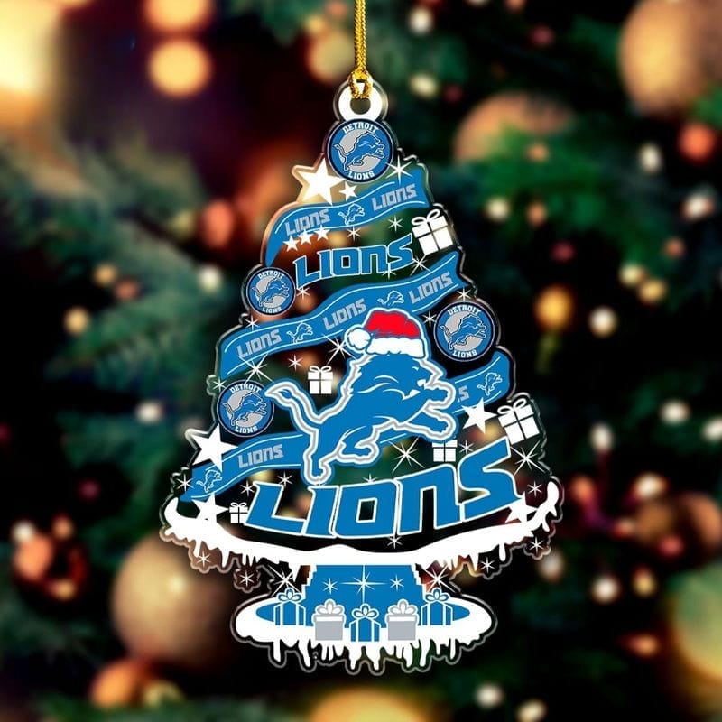 Detroit Lions Santa Hat Christmas Tree Ornament AMCACS000526