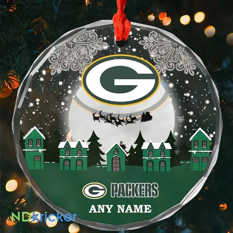 Green Bay Packers x Christmas Custom Any Name Glass Ornament AMCACS000623