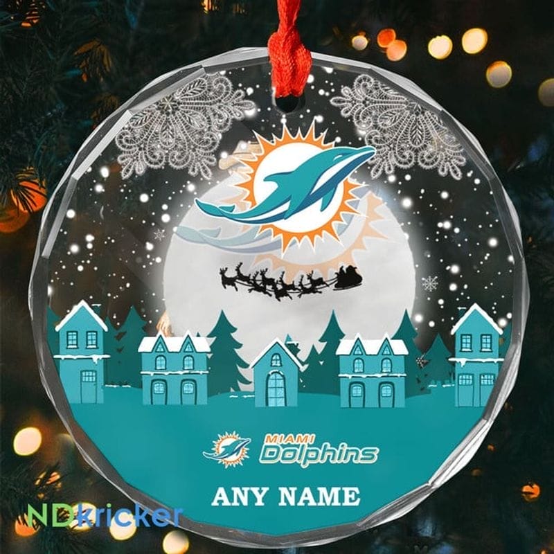 Miami Dolphins x Christmas Custom Any Name Glass Ornament AMCACS000631