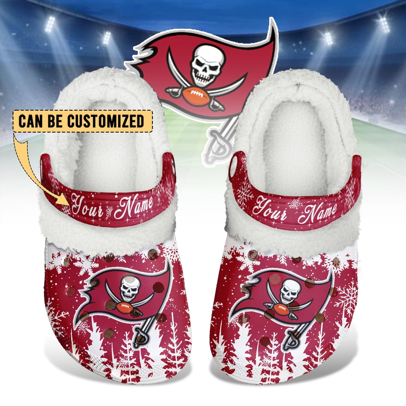 Tampa Bay Buccaneers Christmas Fleece Clogs Shoes Customized For Fans AMCSHOES000191
