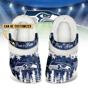 Seattle Seahawks Christmas Fleece Clogs Shoes Customized For Fans AMCSHOES000190