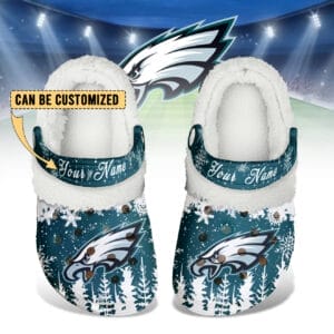 Philadelphia Eagles Christmas Fleece Clogs Shoes Customized For Fans AMCSHOES000187