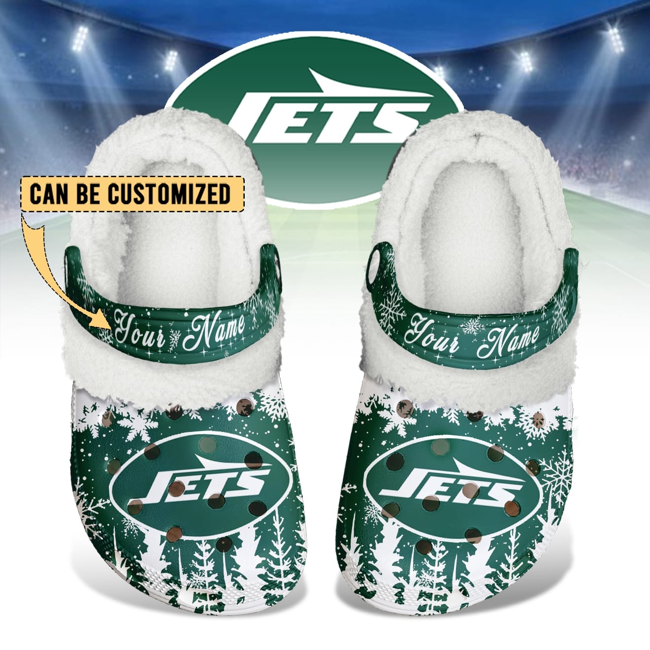 New York Jets Christmas Fleece Clogs Shoes Customized For Fans AMCSHOES000186