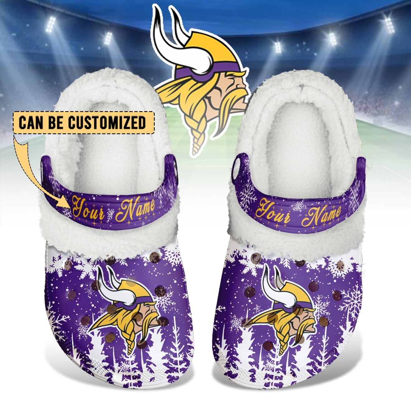 Minnesota Vikings Christmas Fleece Clogs Shoes Customized For Fans AMCSHOES000182