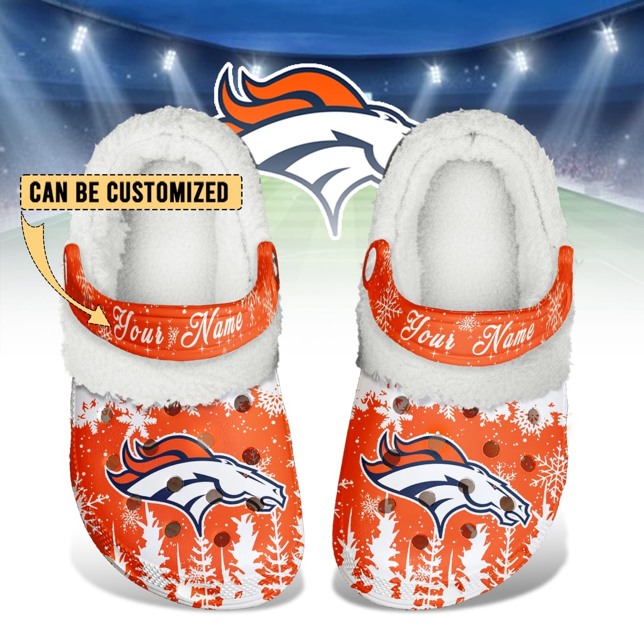 Denver Broncos Christmas Fleece Clogs Shoes Customized For Fans AMCSHOES000171